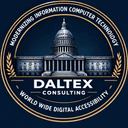 Daltex consulting logo with capital building and dark blue background. Modernizing Information Computer Technology. World Wide Digital Accessibility.